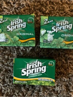 Irish‎ Spring Bar Soap 3.2oz (4) & 3.75oz (1) Original Scent 5 Bars Soap